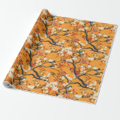 Autumn Orange Floral Birds Chinoiserie ラッピングペーパー (アンロールド)