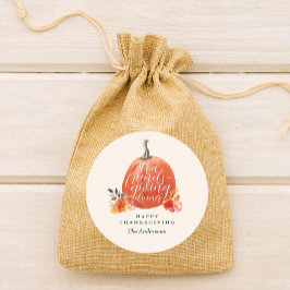 Autumn Orange Floral Pumpkin Friendsgiving Dinner ラウンドシール