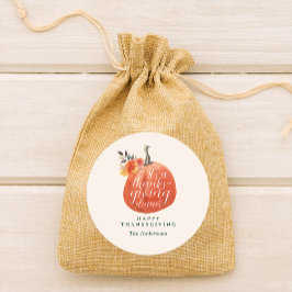 Autumn Orange Floral Pumpkin Thanksgiving Dinner ラウンドシール