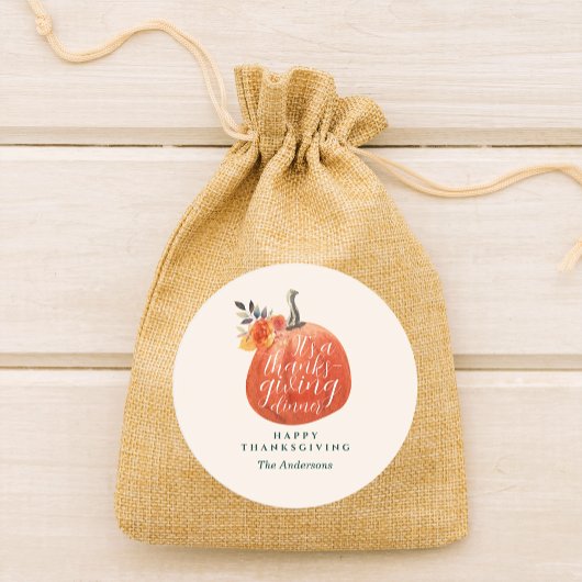 Autumn Orange Floral Pumpkin Thanksgiving Dinner ラウンドシール