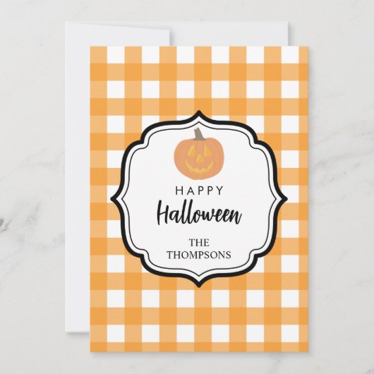 Autumn Orange Plaid Halloween Pumpkin シーズンカード (正面)