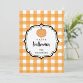 Autumn Orange Plaid Halloween Pumpkin シーズンカード (スタンド正面)