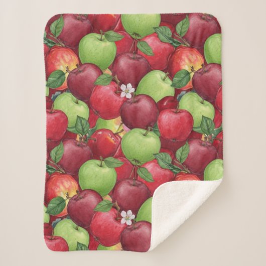 Autumn Orchard Harvest Watercolor Apple Pattern シェルパブランケット (正面)