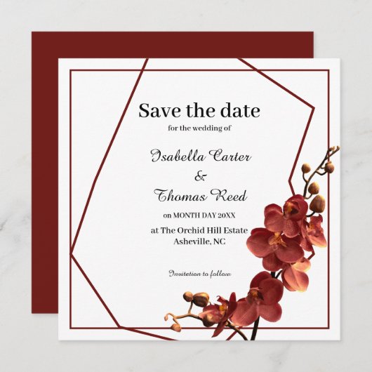 Autumn Orchid Romance Fall Wedding Save the Date セーブザデート (正面/裏面)