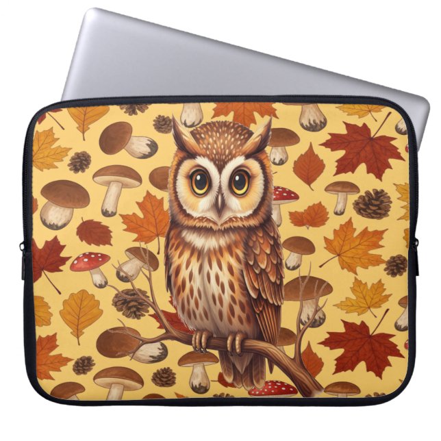 Autumn Owl And Leaves ラップトップスリーブ (正面)