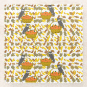 Autumn Owl and Pumpkin Pattern Glass Coaster Home  ガラスコースター (正面)