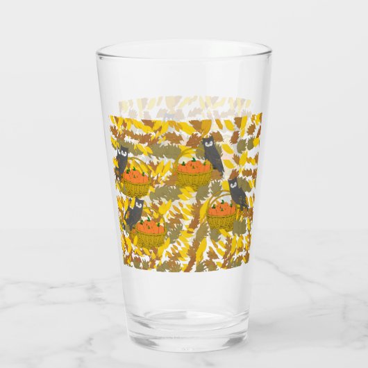 Autumn Owl and Pumpkin Pattern Pint Glass / Tumble タンブラーグラス (裏面)