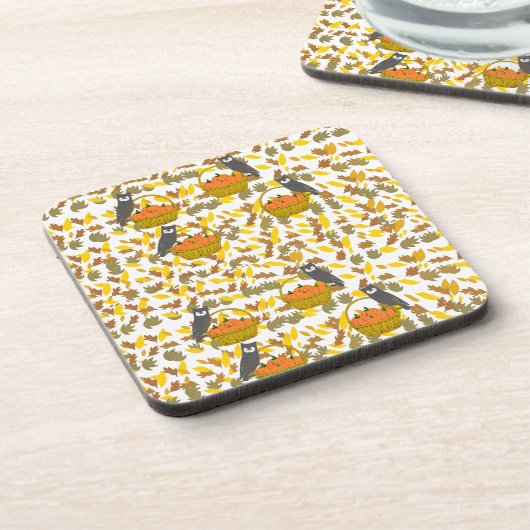 Autumn Owl and Pumpkin Pattern Plastic Coaster Set コースター (左側)