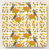 Autumn Owl and Pumpkin Pattern Plastic Coaster Set コースター (正面)