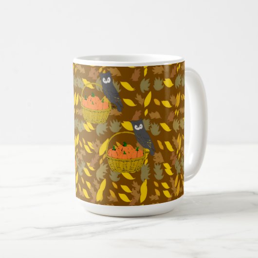 Autumn Owl Pumpkin Pattern Coffee Mug Gift コーヒーマグカップ (正面右)