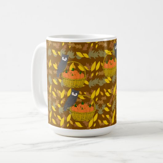 Autumn Owl Pumpkin Pattern Coffee Mug Gift コーヒーマグカップ (正面左)