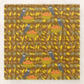 Autumn Owl Pumpkin Pattern Glass Coaster	 ガラスコースター (正面)