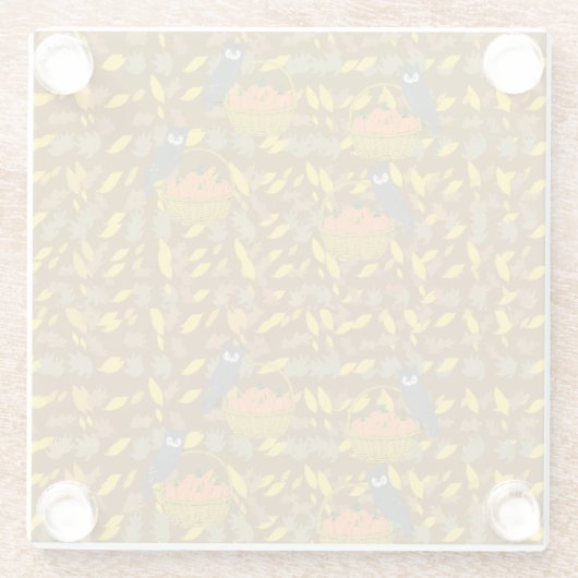 Autumn Owl Pumpkin Pattern Glass Coaster ガラスコースター (裏面)