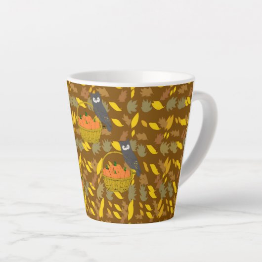 Autumn Owl Pumpkin Pattern Latte Mug	 カフェラテマグ (右アングル)