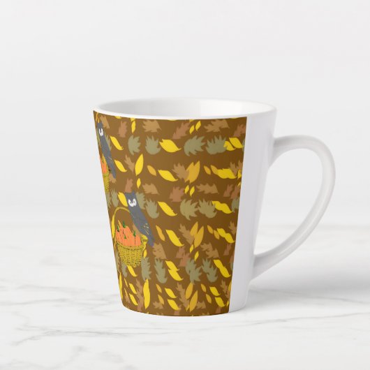Autumn Owl Pumpkin Pattern Latte Mug	 カフェラテマグ (右)