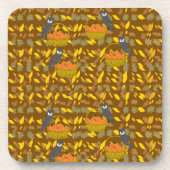 Autumn Owl Pumpkin Pattern Plastic Coaster	 コースター (正面)