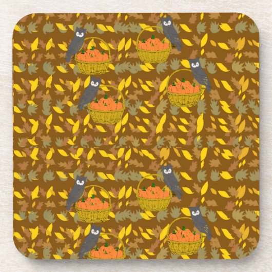 Autumn Owl Pumpkin Pattern Plastic Coaster	 コースター (正面)