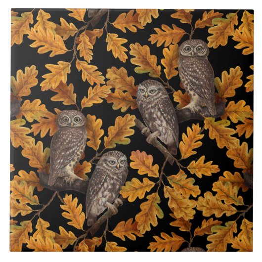 Autumn owls on black タイル (正面)