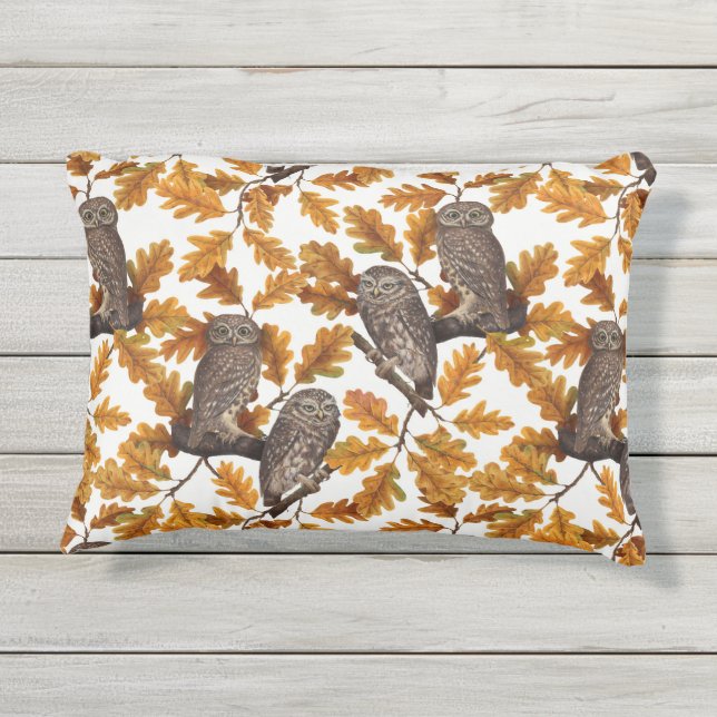 Autumn owls on cotton white アウトドアクッション (裏面)