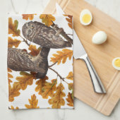 Autumn owls on cotton white キッチンタオル (四つ折り)