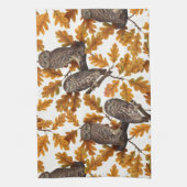 Autumn owls on cotton white キッチンタオル (縦)