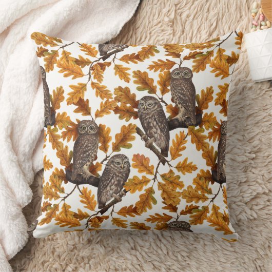 Autumn owls on cotton white クッション (ブランケット)
