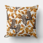 Autumn owls on cotton white クッション (正面)