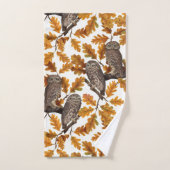 Autumn owls on cotton white バスタオルセット (ハンドタオル)