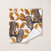 Autumn owls on cotton white バスタオルセット (ウォッシュタオル)
