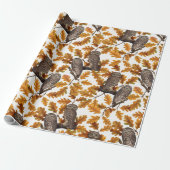 Autumn owls on cotton white ラッピングペーパー (アンロールド)