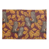 Autumn owls on dark red 枕カバー (裏面-左)