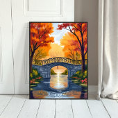Autumn Park Bridge | Fall Foliage Watercolor ポスター