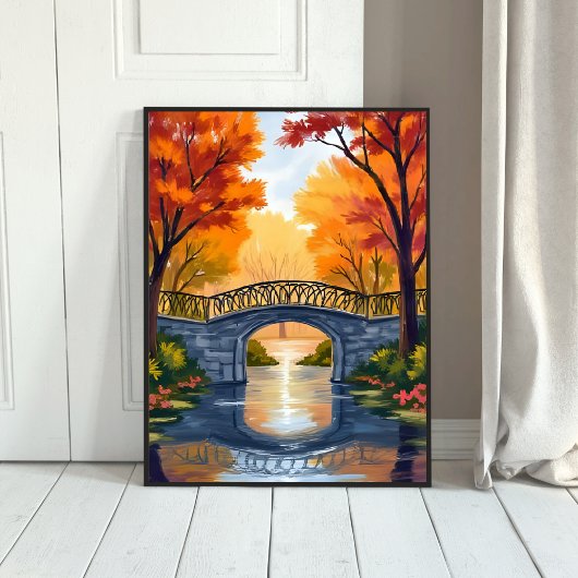Autumn Park Bridge | Fall Foliage Watercolor ポスター