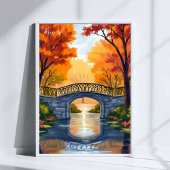 Autumn Park Bridge | Fall Foliage Watercolor ポスター