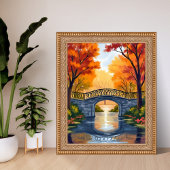 Autumn Park Bridge | Fall Foliage Watercolor ポスター