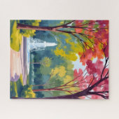 Autumn Park Fall Foliage Watercolor ジグソーパズル (横)