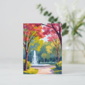 Autumn Park Fall Foliage Watercolor ポストカード (スタンド正面)