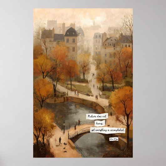Autumn Park Path Poster  Bridge, Pond, Literary ポスター (正面)