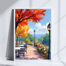 Autumn Park Stroll Watercolor Fall Foliage Art ポスター