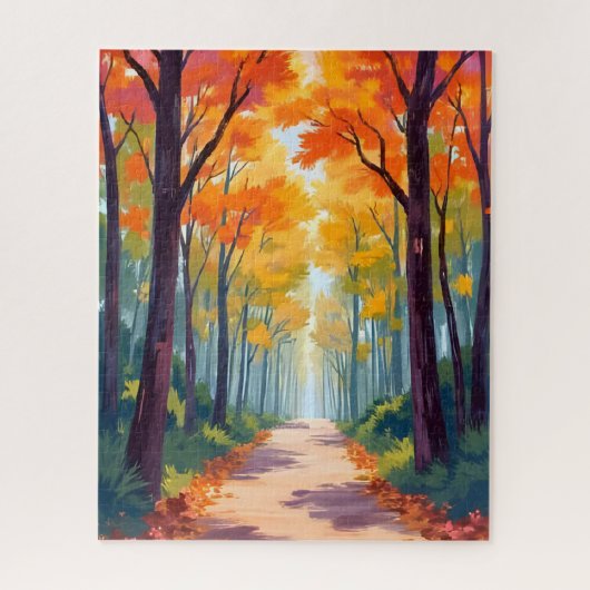 Autumn Path Fall Foliage Painting ジグソーパズル (縦)