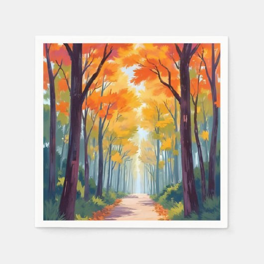 Autumn Path Fall Foliage Painting スタンダードカクテルナプキン (正面)