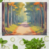 Autumn Path Fall Foliage Watercolor Landscape キッチンタオル (折り畳み)