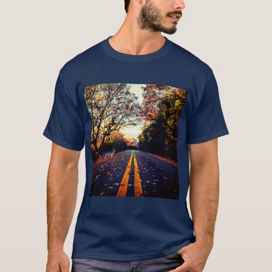 Autumn Path with a Wolf – Mystic Forest Concept Tシャツ (正面)