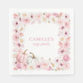 Autumn Pink Pumpkin Floral Baby Shower スタンダードランチョンナプキン (正面)