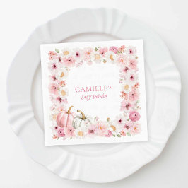Autumn Pink Pumpkin Floral Baby Shower スタンダードランチョンナプキン