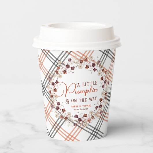 Autumn Plaid A Little Pumpkin Baby Shower 紙コップ (裏面)