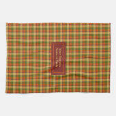 Autumn Plaid Dish Towel Custom Name Thanksgiving キッチンタオル (横)