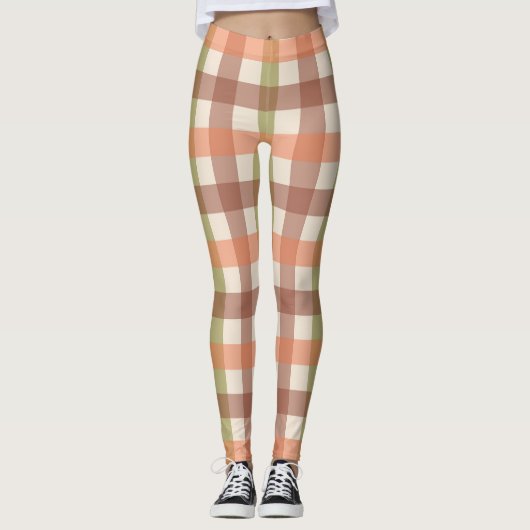 Autumn Plaid Pattern in Orange Green and Brown レギンス (正面)