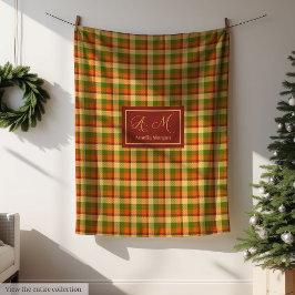 Autumn Plaid Throw Blanket Cozy Custom Name Accent フリースブランケット