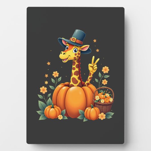 Autumn Pumpkin Fall Giraffe Thanksgiving Womens Me フォトプラーク (正面)